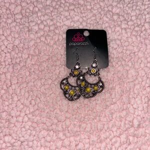 Paparazzi Silver and Yellow Ornate Earrings